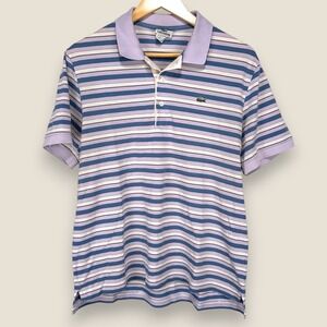 Lacoste Polo Shirt Size 5 Large Purple White Blue Striped Short Sleeve Cotton